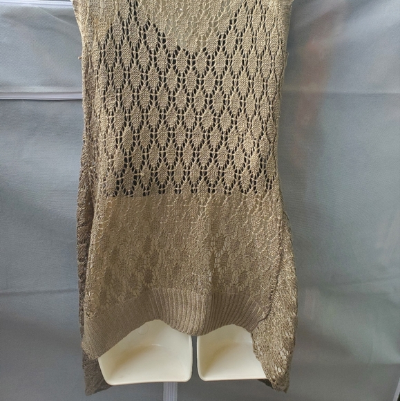 Vintage Khaki Green Boho Crochet Vest - Picture 7 of 11